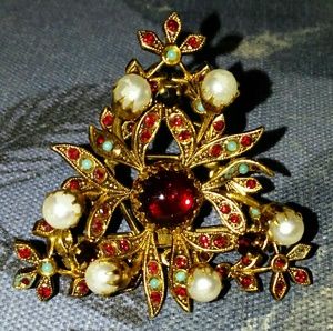 ANTIQUE ORNATE UNIQUE GOLD TONE BROOCH